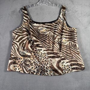 Sandra Darren Top Womens 20W Leopard Animal Print Tank Shell Sleeveless Mob Wife